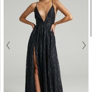 Black Lace Maxi Dress with Open Back - Worn Once !